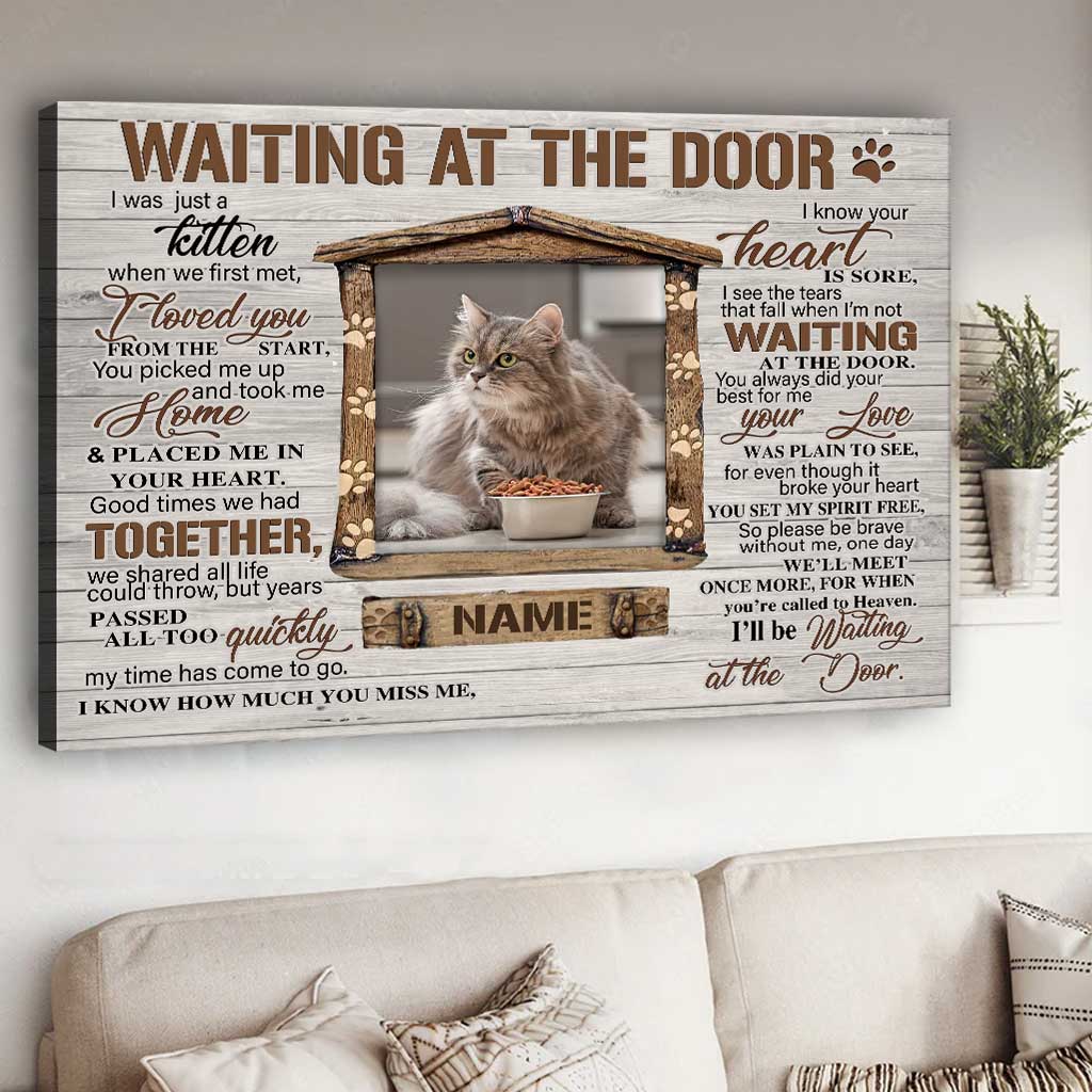 Waiting At The Door - Personalized Cat Canvas And Poster