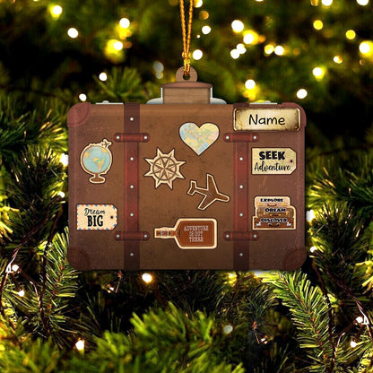 Let's Travel The World - Personalized Christmas Travelling Ornament (Printed On Both Sides)