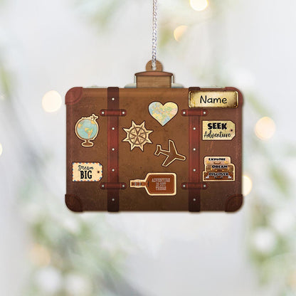 Let's Travel The World - Personalized Christmas Travelling Ornament (Printed On Both Sides)