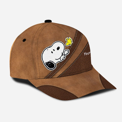 White Dog - Personalized Classic Cap With Leather Pattern Print