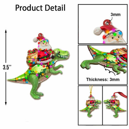 Santa's Dinosaur - Christmas Dinosaur Ornament With 3D Pattern Print (Printed On Both Sides)