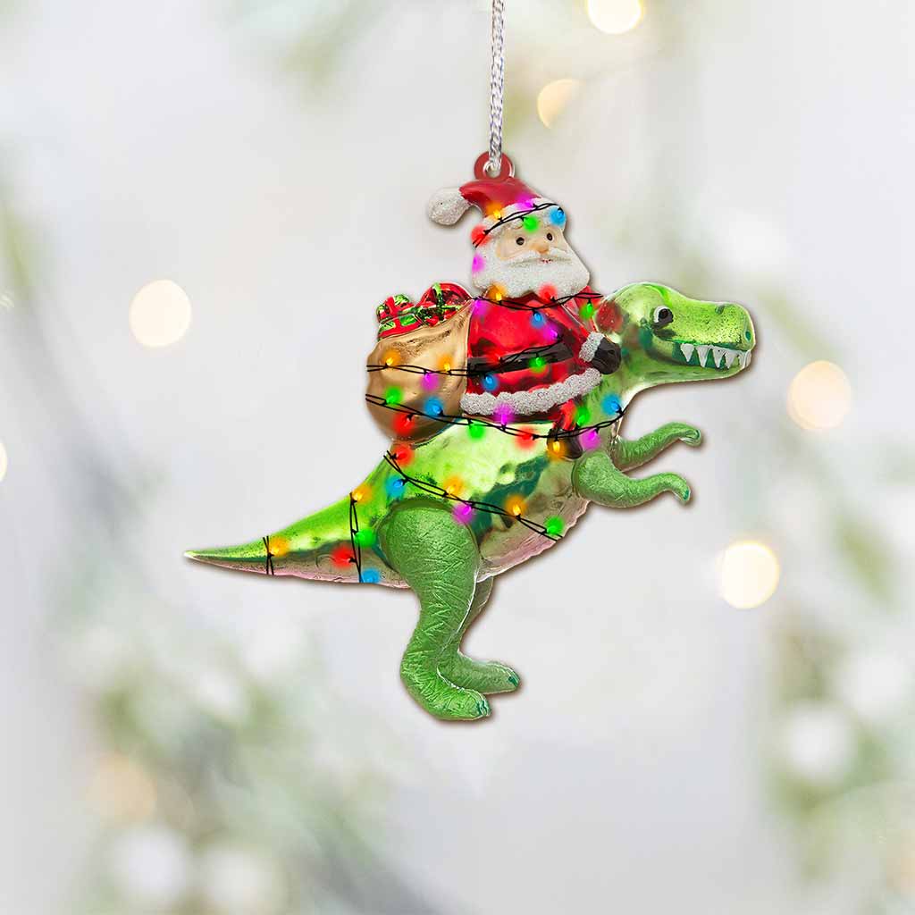 Santa's Dinosaur - Christmas Dinosaur Ornament With 3D Pattern Print (Printed On Both Sides)