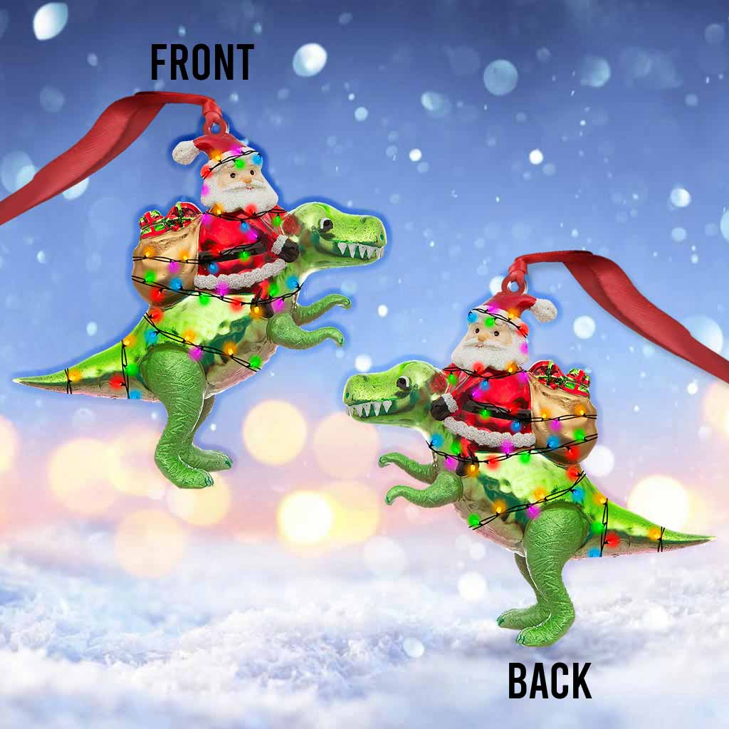 Santa's Dinosaur - Christmas Dinosaur Ornament With 3D Pattern Print (Printed On Both Sides)