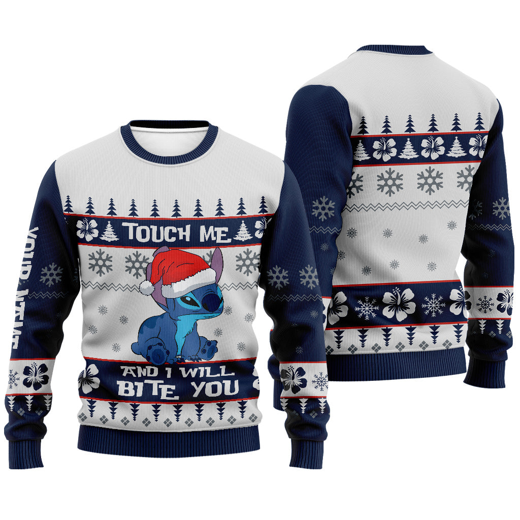 Touch Me And I Will Bite You - Personalized Christmas Ohana Sweater