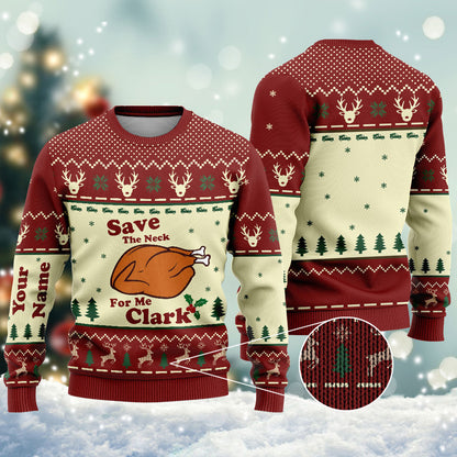 Save The Neck For Me - Personalized Christmas Sweater With Faux Wool Pattern Printed