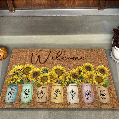 Welcome - American Sign Language Coir Pattern Print Doormat