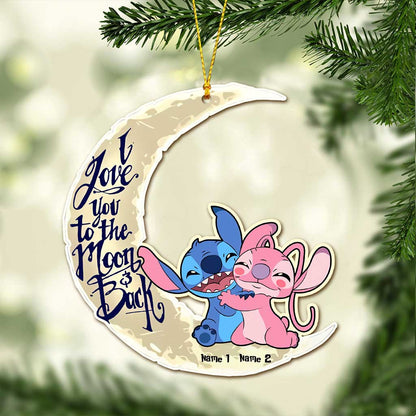 I Love You To The Moon And Back - Personalized Christmas Couple Ornament (Printed On Both Sides)