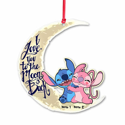 I Love You To The Moon And Back - Personalized Christmas Couple Ornament (Printed On Both Sides)