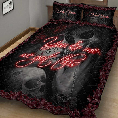 You And Me We Got This - Personalized Couple Skull Quilt Set