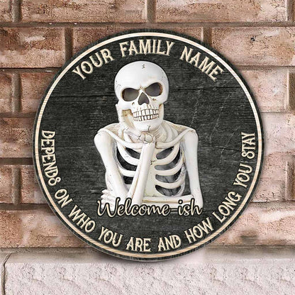 Welcome - Skull Personalized Round Wood Sign