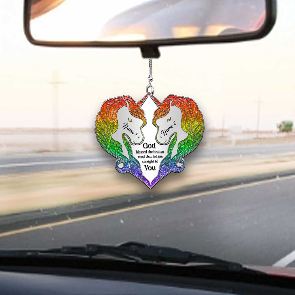 You Are My Rainbow - Personalized Couple LGBT Support Car Ornament (Printed On Both Sides)