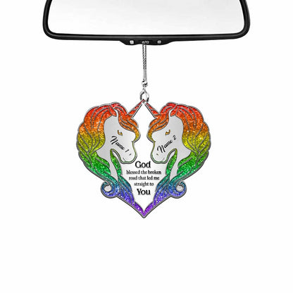 You Are My Rainbow - Personalized Couple LGBT Support Car Ornament (Printed On Both Sides)