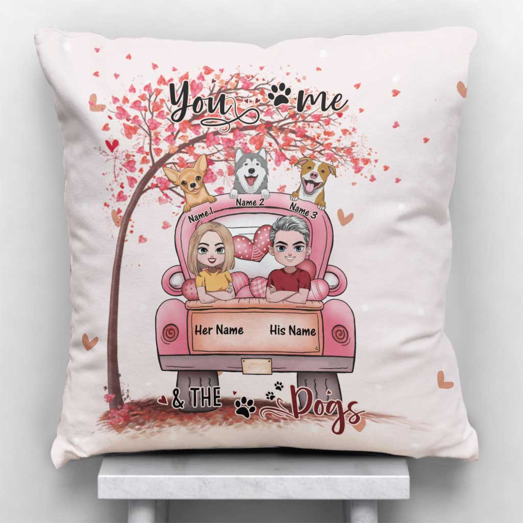 You Me And The Dog - Personalized Couple Throw Pillow