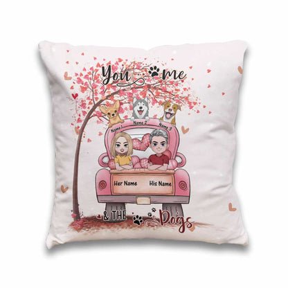 You Me And The Dog - Personalized Couple Throw Pillow