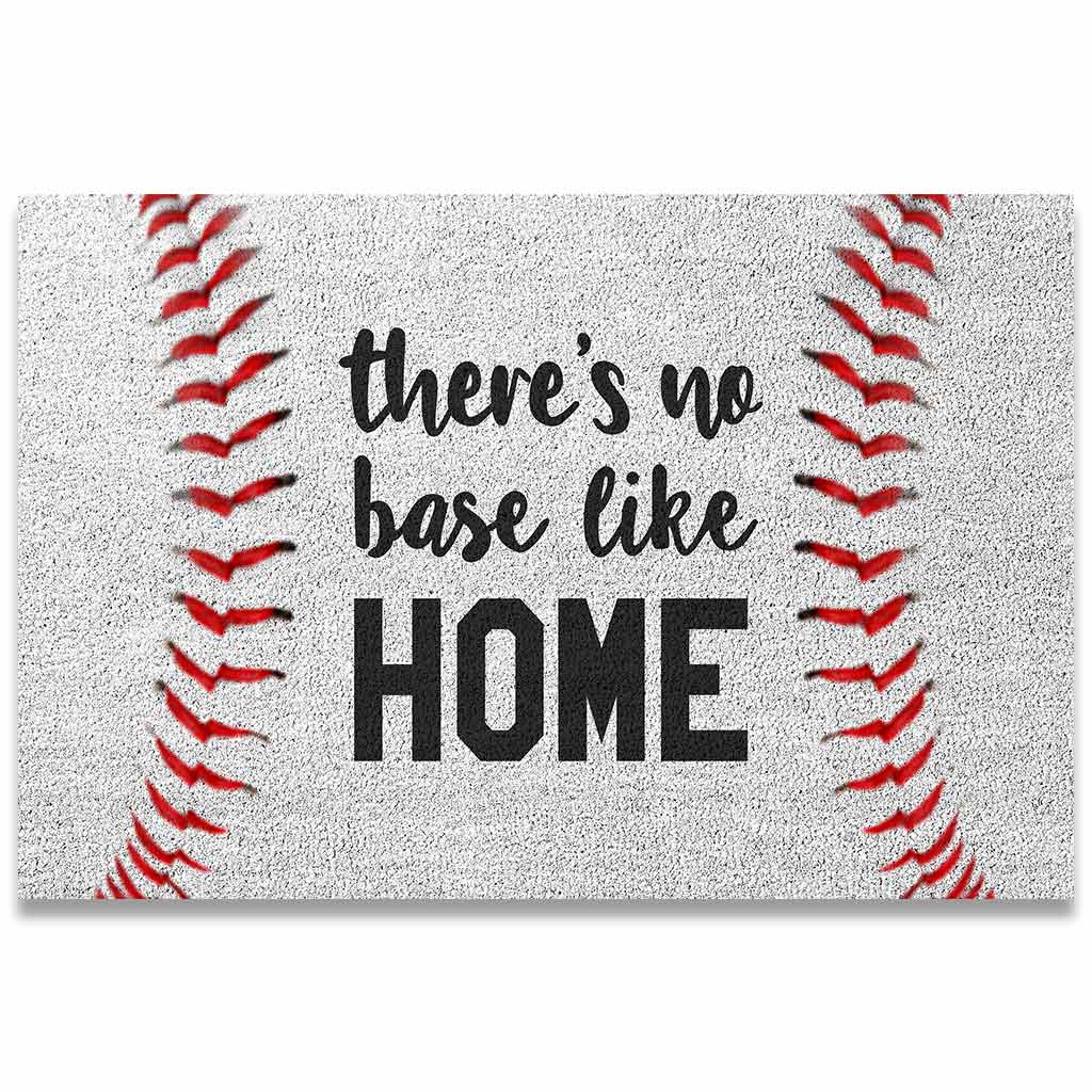 There's No Base Like Home - Baseball Coir Pattern Print Doormat