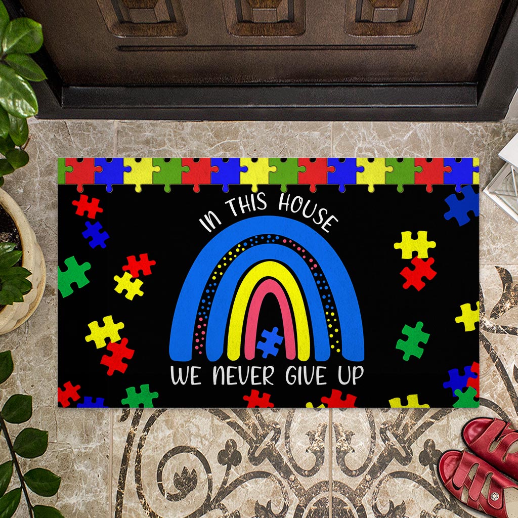 We Never Give Up - Autism Awareness Doormat