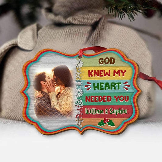 God Knew My Heart Needed You - Personalized Christmas Couple Ornament (Printed On Both Sides)