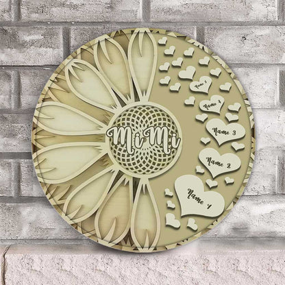 You Are The World - Personalized Mother's Day Grandma Round Wood Sign With 3D Pattern Print