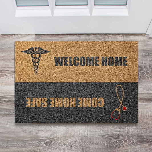 Come Home Safe - Nurse Coir Pattern Print Doormat