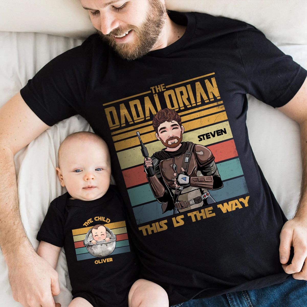 The Dad The Child - Personalized The Force T-shirt And Baby Onesie