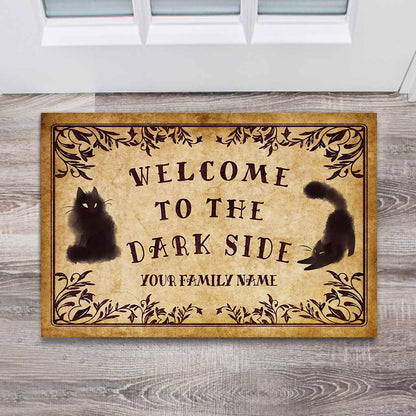 Welcome To The Dark Side - Black Cat Personalized Doormat