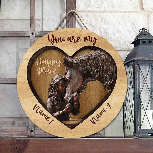 You're My Happy Place - Personalized Horse Round Wood Sign