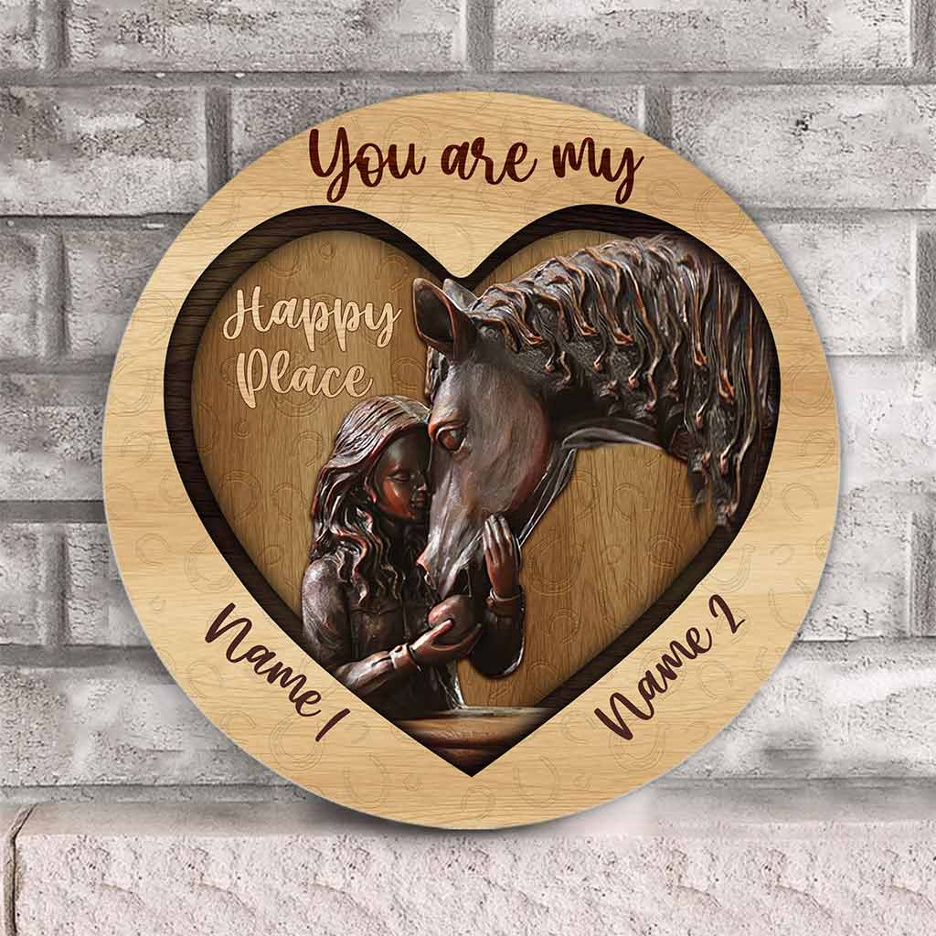 You're My Happy Place - Personalized Horse Round Wood Sign