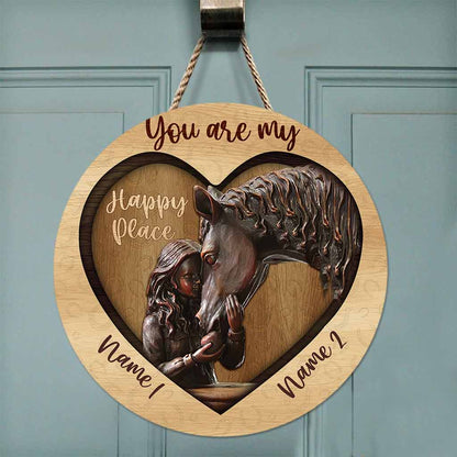 You're My Happy Place - Personalized Horse Round Wood Sign