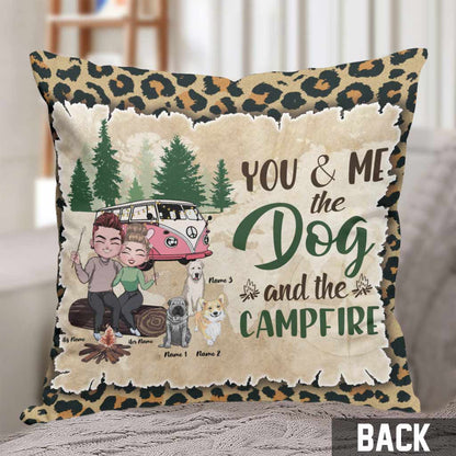 You And Me And The Dogs And The Campfire - Personalized Camping Throw Pillow