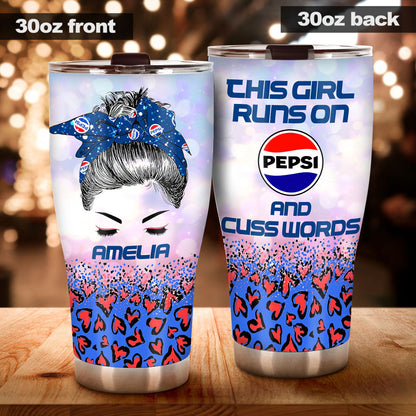 This Girl Runs On - Personalized Blue Soft Drink Tumbler