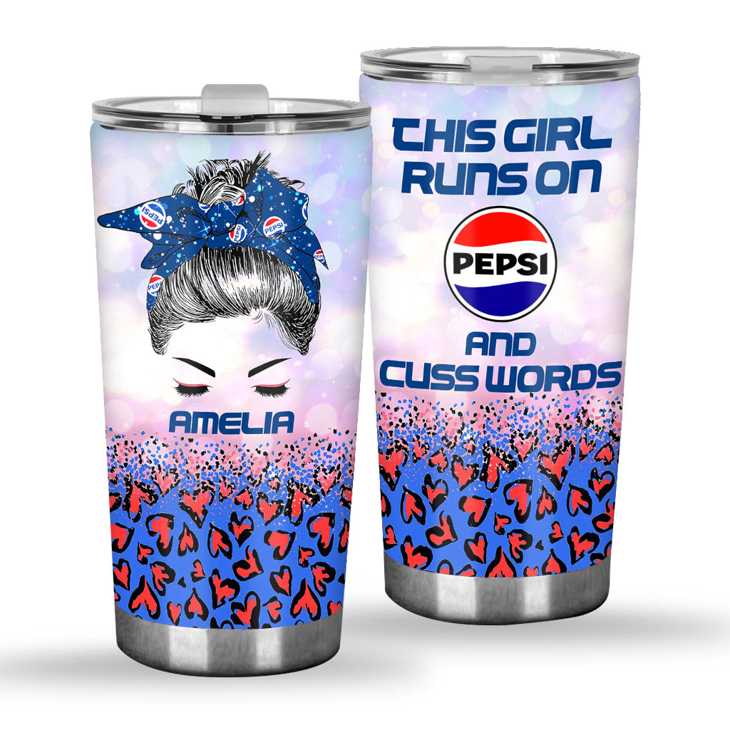 This Girl Runs On - Personalized Blue Soft Drink Tumbler