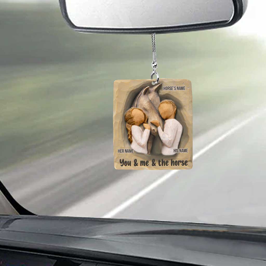 You & Me & The Horse - Personalized Couple Horse Car Ornament (Printed On Both Sides)