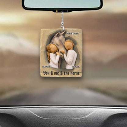 You & Me & The Horse - Personalized Couple Horse Car Ornament (Printed On Both Sides)