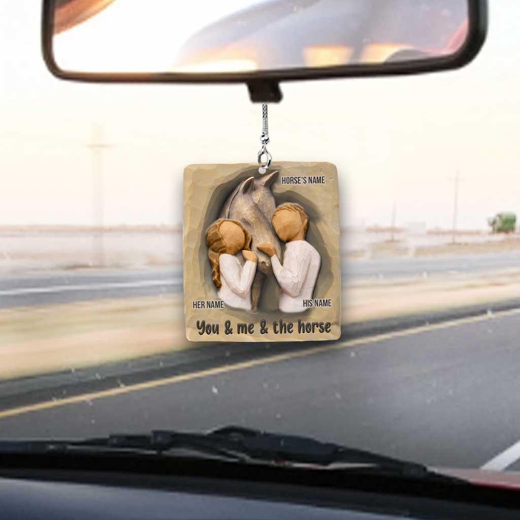 You & Me & The Horse - Personalized Couple Horse Car Ornament (Printed On Both Sides)