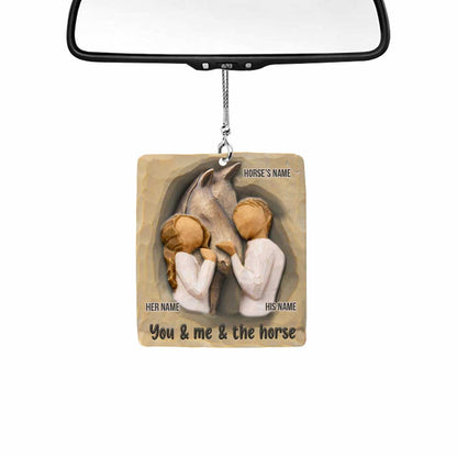 You & Me & The Horse - Personalized Couple Horse Car Ornament (Printed On Both Sides)