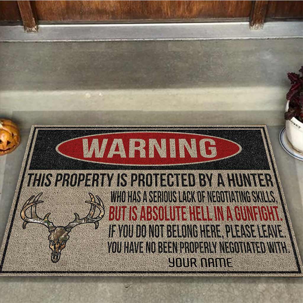 Warning - Hunting Personalized Coir Pattern Print Doormat