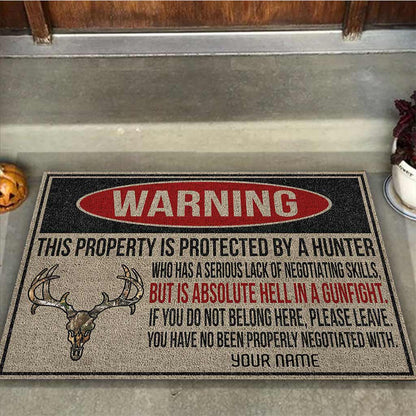 Warning - Hunting Personalized Coir Pattern Print Doormat