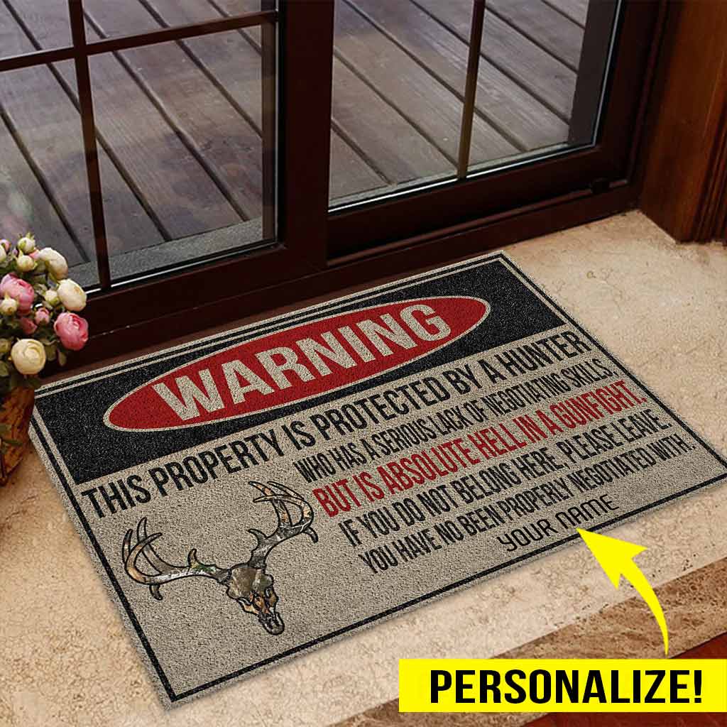 Warning - Hunting Personalized Coir Pattern Print Doormat