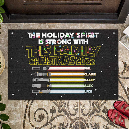 Holiday Spirit Is Strong With This Family - Personalized Christmas Family Doormat