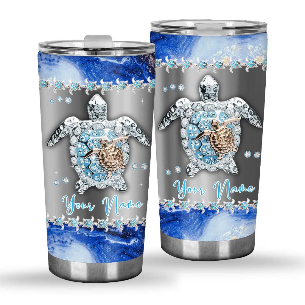 Turtle Lover Just Keep Swimming - Personalized Tumbler With 3D Pattern Print