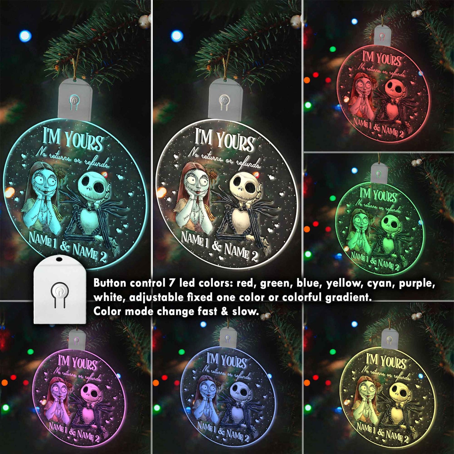 We're Simply Meant To Be - Personalized Christmas Nightmare Round Led Acrylic Ornament