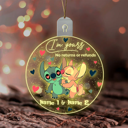 I'm Yours No Returns Or Refunds - Personalized Christmas Ohana Round Led Acrylic Ornament