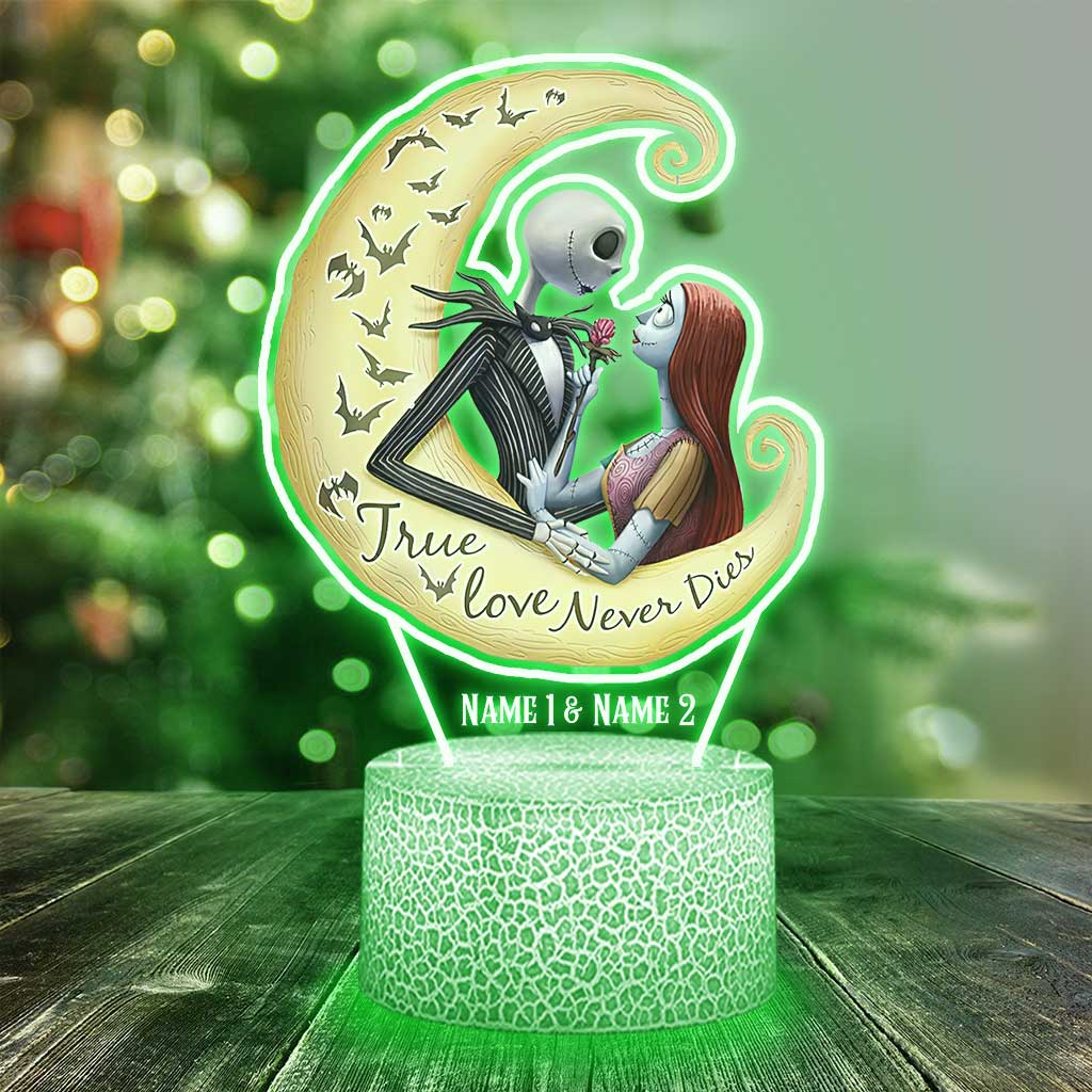 True Love Never Dies - Personalized Couple Nightmare Shaped Plaque Light Base