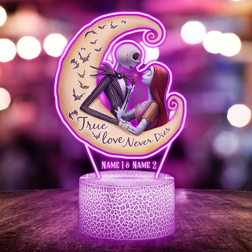 True Love Never Dies - Personalized Couple Nightmare Shaped Plaque Light Base