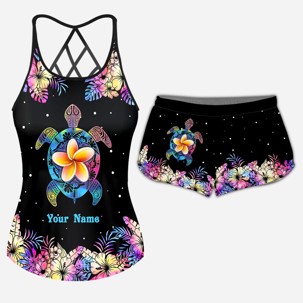 Tie Dye Sea Turtle - Personalized Turtle Cross Tank Top and Women Shorts