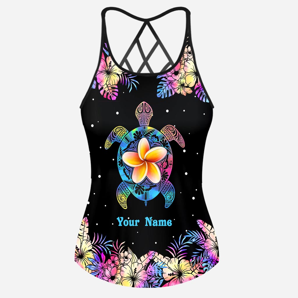 Tie Dye Sea Turtle - Personalized Turtle Cross Tank Top and Women Shorts