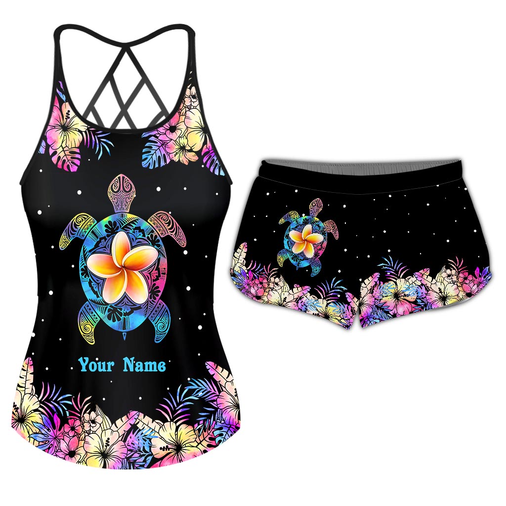 Tie Dye Sea Turtle - Personalized Turtle Cross Tank Top and Women Shorts