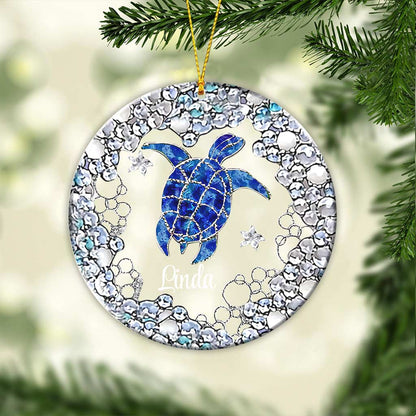 Sea Turtle Lover - Personalized Christmas Turtle Transparent Ornament With 3D Pattern Printed