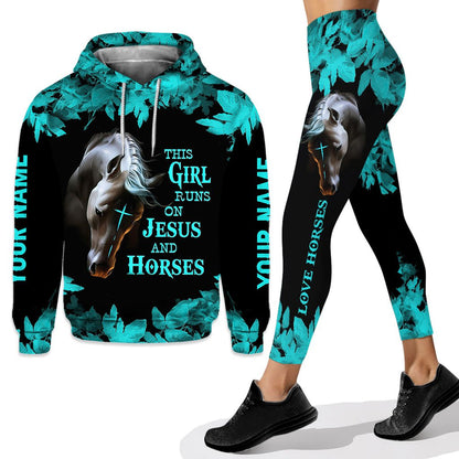 This Girl Runs On Jesus And Horses - Personalized Hoodie And Leggings