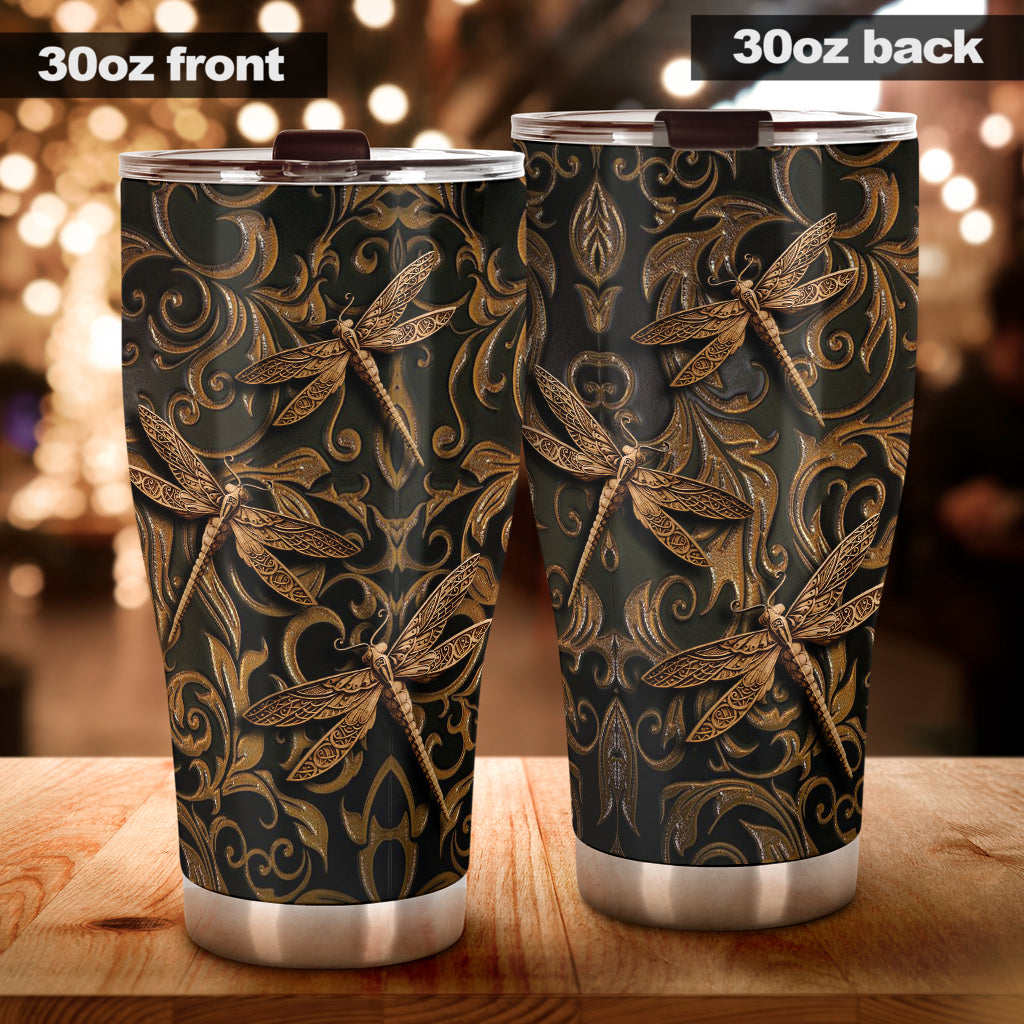 Dragonfly Tumbler With Faux Wood Print 0622